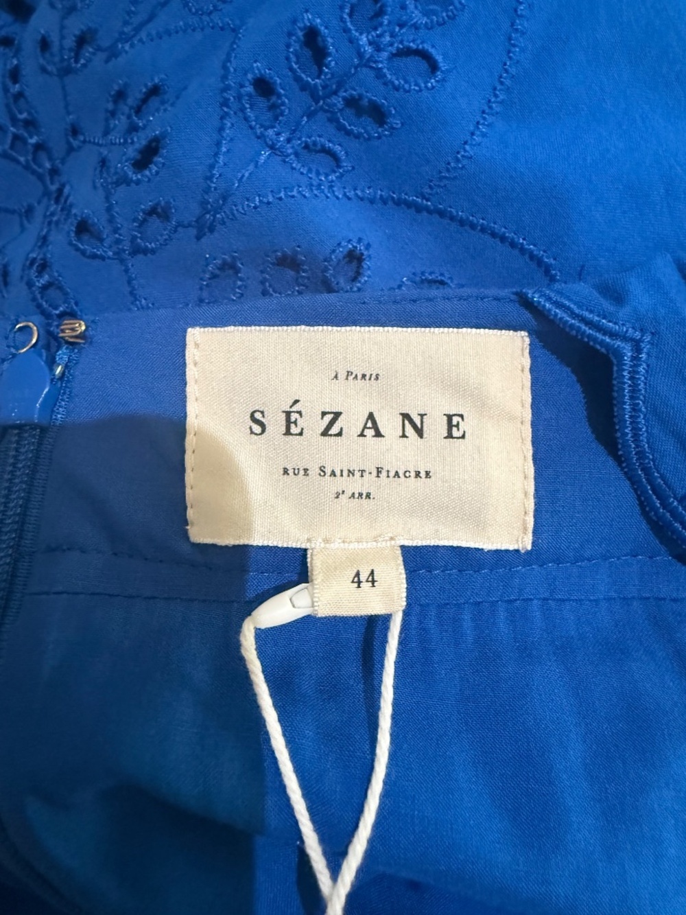 Sézane Ladya Embroidered Midi Dress in Vibrant Blue FR 44/ US 12 (New) - Picture 4 of 7